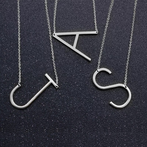 Silver Initial Pendant Necklace Letters A-Z - Picture 5 of 5